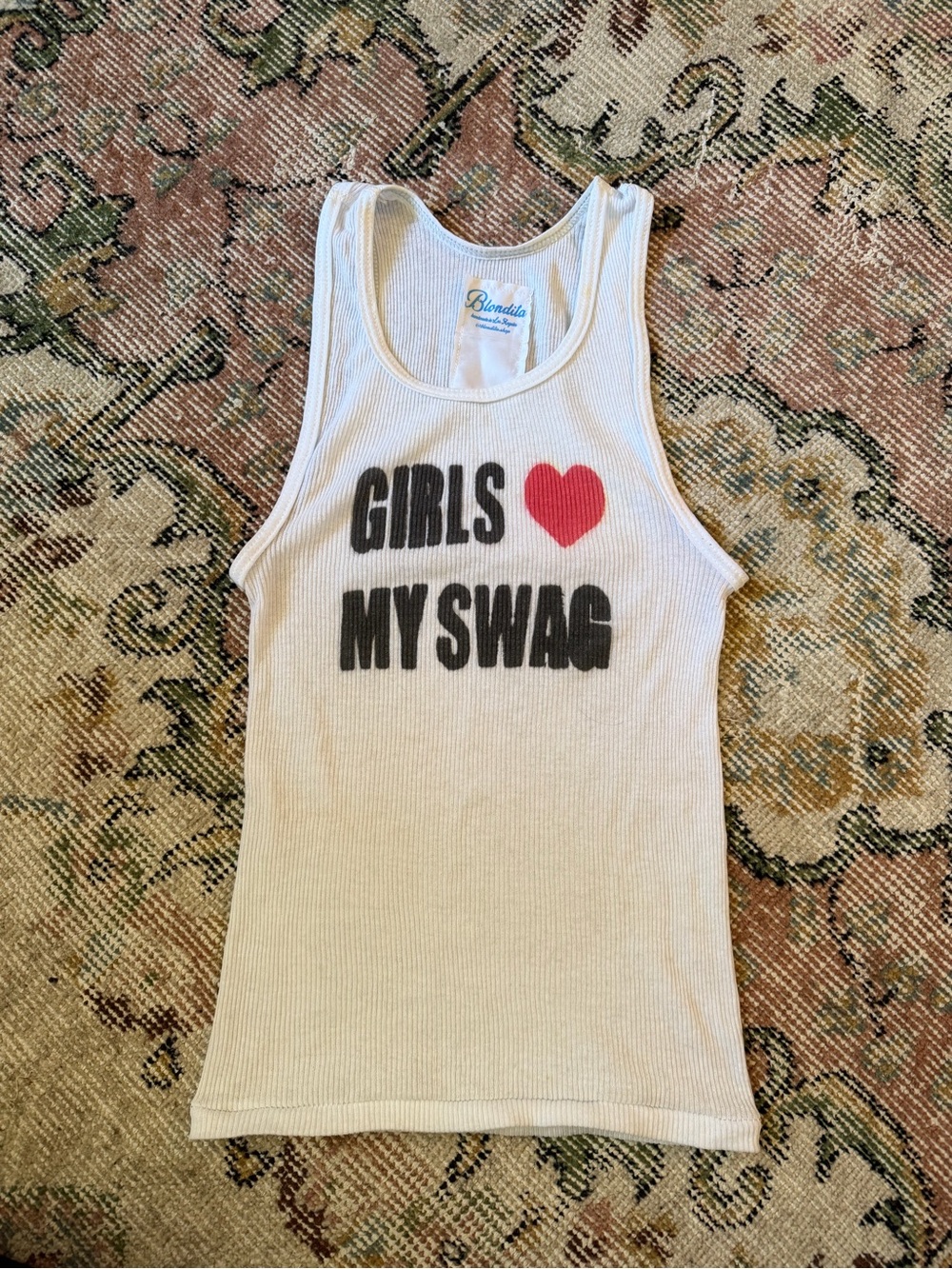 White “Girls ❤️ My Swag” Ribbed Tank Top - Picture 2 of 4